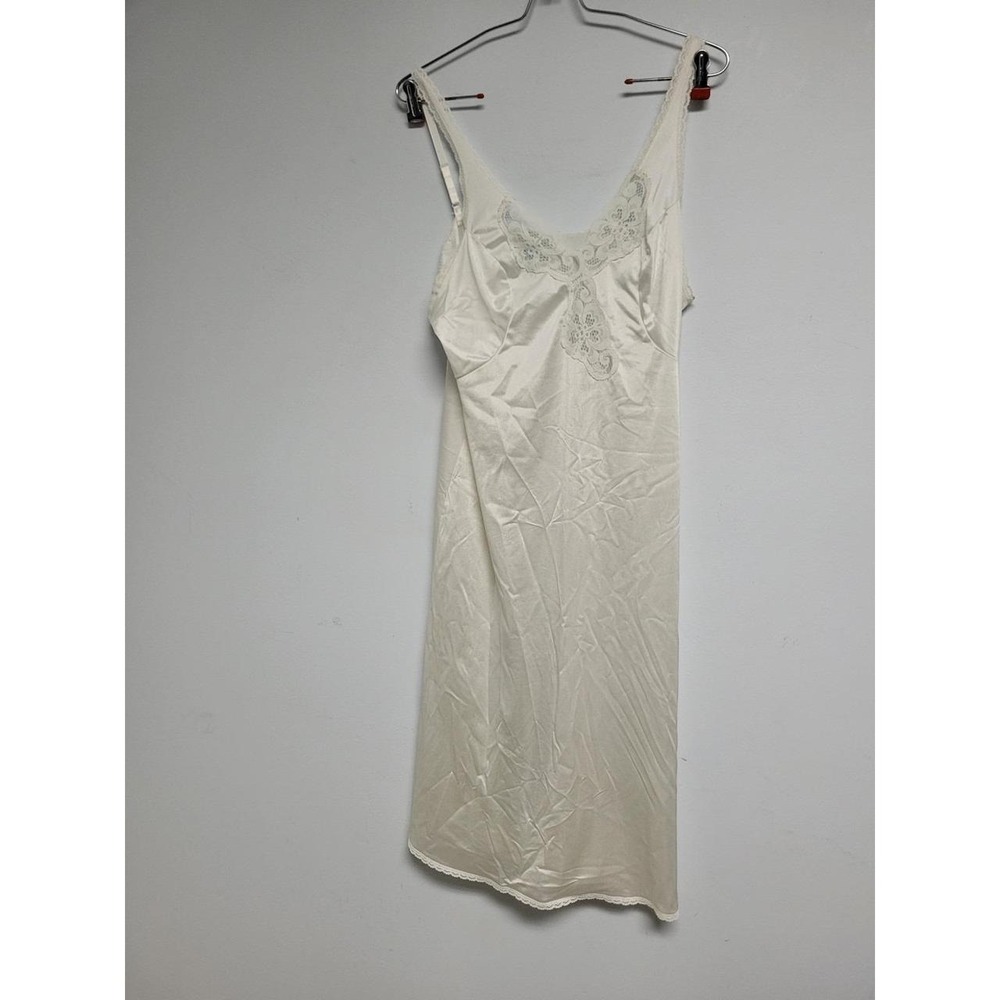 Vintage Women's White Satin Lace Trim Slip Nightgown Size 36